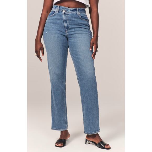 Abercrombie & Fitch Curve Love The Dad High Rise Crossover Jeans Size 26/2S - Picture 5 of 5